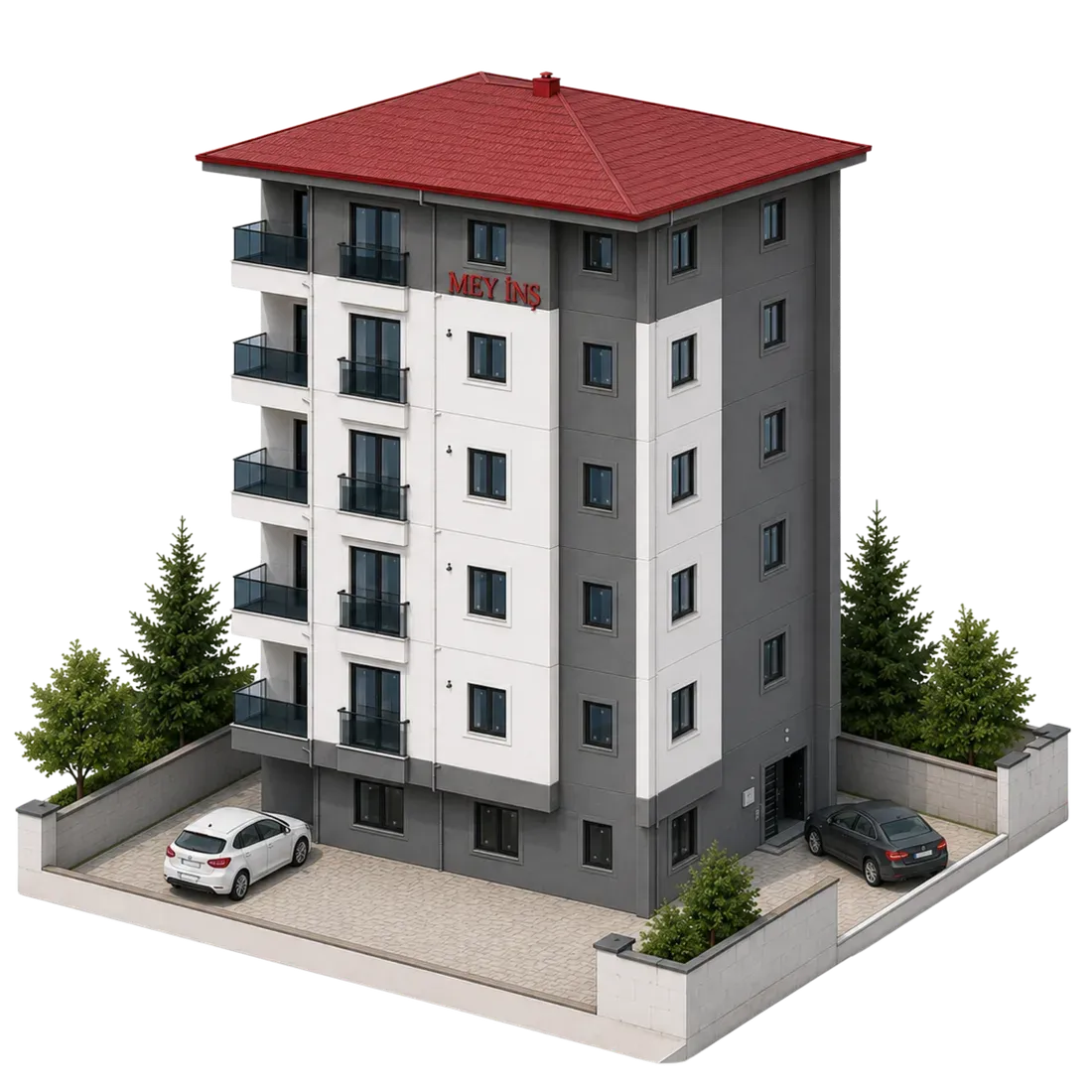 Çamoğlu Apartmanı — aksonometrik görünüm (temsilî)